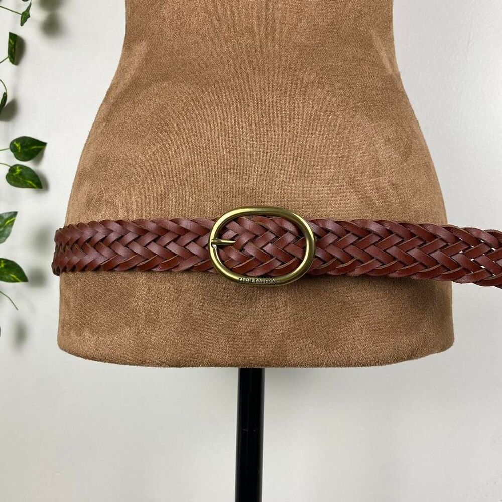 Eddie Bauer brown braided leather belt boho preppy old money academia
